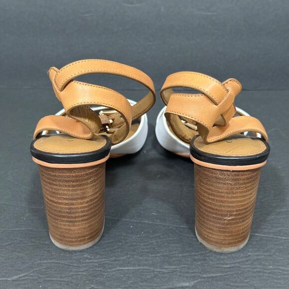 Coach Open Toe Heels Women's 9B White Brown Two Tone Crossover Ankle Strap - Picture 4 of 11